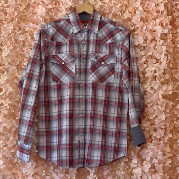 Men's Red & Gray Western Shirt - Picture 2 of 4